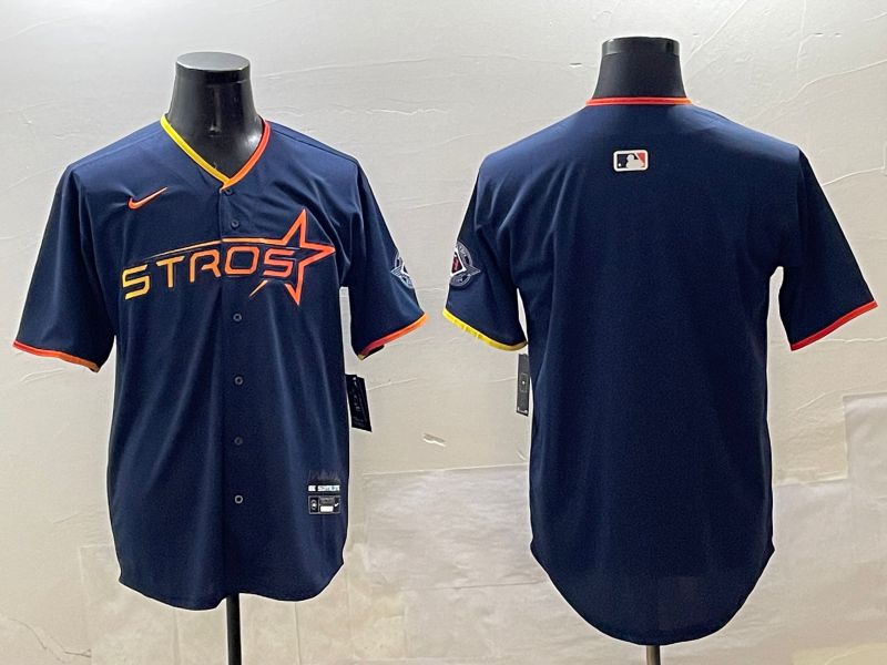 Men Houston Astros Blank Drak Blue Three generations Joint Name 2025 Nike MLB Jersey style 1